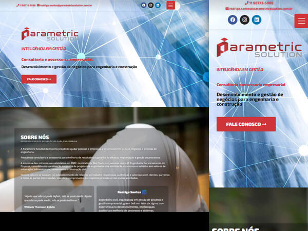 criacao de landing page para a consultoria empresarial parametric solution