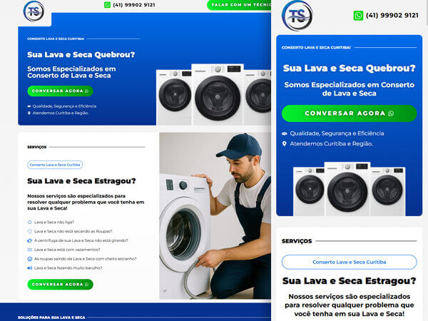 Criação de landing page para a TS lava e seca Curitiba