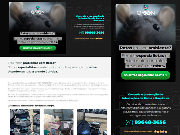 Criação de landing page para Orion dedetizadora em Curitiba