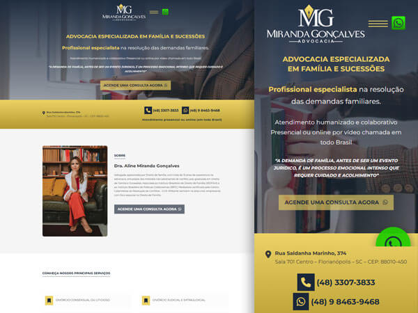 criação de landing page para o escritório de advocacia M Gonçalves Advocacia de Florianópolis